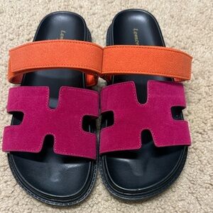 Slide Sandals with Pink and Orange Straps